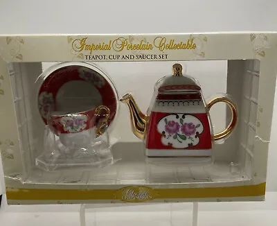 Buy Classic Treasures Imperial Porcelain Mini Teapot, Cup And Saucer Set Red & Gold • 11.40£