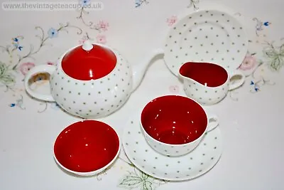 Buy Superb Wedgwood Susie Cooper Bone China Starburst Green Star Red Tea Set Teapot  • 90£