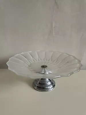 Buy Art Deco Davidson Frosted Glass Fruit Bowl On Chrome Pedestal Flower Bud • 12.50£