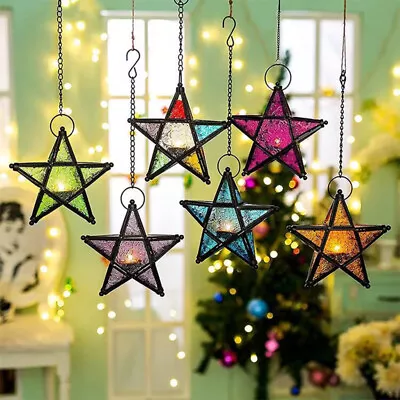 Buy Glass Candlestick Candle Holder Tea Light Holders Star Shaped Hanging Home Decor • 15.23£