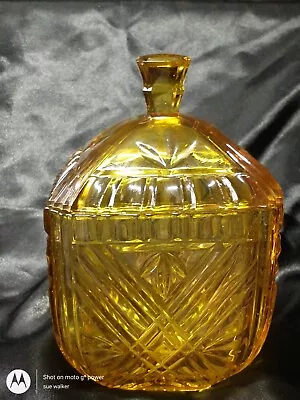 Buy ANTIQUE ART DECO AMBER GLASS LIDDED CANDY JAR/ BISCUIT BARREL-c.1920's - 30's • 18£