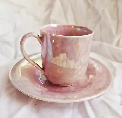 Buy Ruskin - Demitasse Coffee Cup/Saucer Egg Shell Pottery Rose Mottled Lustre Glaze • 200£