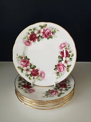 Buy 6x Vintage Queen Anne Bone China 6¼  Side Plates ENGLAND Pat # 8644 Pink Roses  • 14.99£