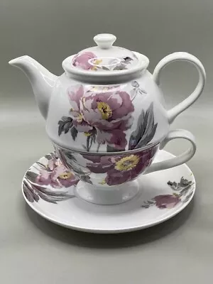 Buy Laura Ashley Bone China Peony Garden Amethyst Tea For One Set  2013  Ex. Cond. • 20£