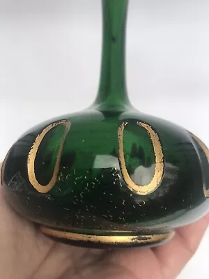 Buy C19th C Antique Bohemian Green Glass Bud Vase Panel Cut Gilt Moser • 115£