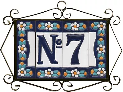 Buy 7.5 X 3.5 Cm Spanish Ceramic Blue Mini-Floral Number & Letter Tiles & Frames • 4.99£