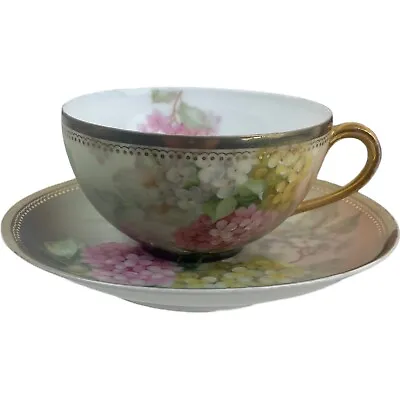 Buy Antique Thomas Sevres Bavaria Hand Painted Artist Signed Cup & Saucer Hydrangea • 51.79£