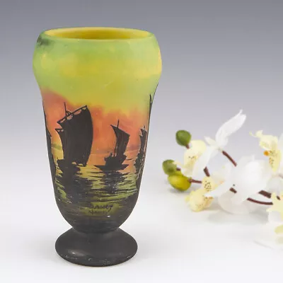 Buy Daum Cameo Glass Vase Of Sailboats At Sunset C1910 • 1,975£