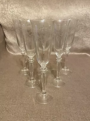 Buy Beautiful Set Of 6 Rare Vintage  Champagne Flutes Glasses Needle Etched Swag • 99.99£