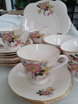 Buy Tuscan Plant Vintage 1930's Pink Stylised Floral Tea Set - 20 Pieces • 45£