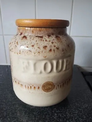 Buy Vintage Fosters Honeycomb Pottery Flour Cannister Wooden Lid Large Storage Pot  • 14£