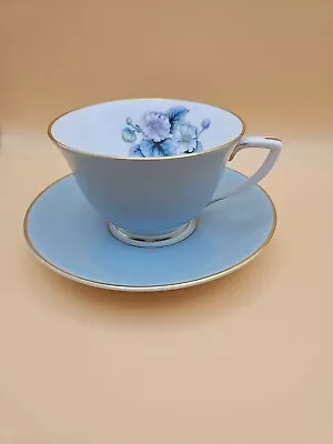 Buy Vintage Royal Worcester Woodland Blue  White Tea Cup Saucer Footed Gold Ring • 12£