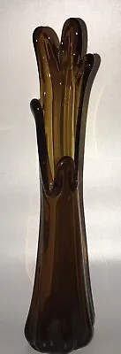 Buy Mid Century Modern Vintage Glass Swung 11” Tall Vase Brown • 26.99£