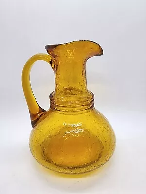 Buy Crackle Glass Amber Pitcher Applied Amber Handle • 8.62£
