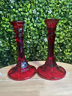 Buy Vtg Indiana Glass Ruby Red Glass Taper Pair Of 6” Candlestick Holders • 23.97£