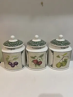 Buy Arthur Wood England Orchard Fruit Set Of 3 Canister Jar For Tea, Coffee, Sugar • 29.99£