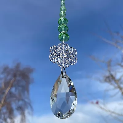 Buy New Flower Charm Hanging Sun Catcher Green Glass Crystal Drop ~ Window Home • 8.95£