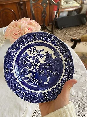 Buy Burleigh Ware Willow Dinner Plate Cobalt Blue White Chinese Vintage Design • 19£