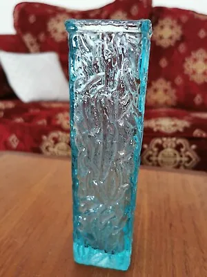 Buy Retro Glass Blue 1970s Davidson Glass Vase With Bark Textured 7-7/8 Inches High  • 19.99£