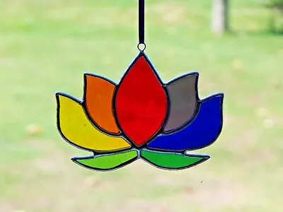 Buy Stained Glass Suncatcher/Window Hanger Rainbow Lotus Flower Gift/Home Decoration • 24£