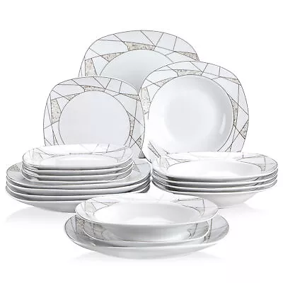 Buy VEWEET SERENA Dinner Set 18Pc Ivory White Irregular Porcelain Plates Set For 6 • 42.99£