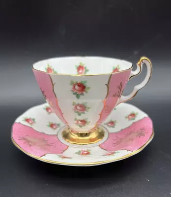 Buy Vintage Adderley Fine Bone China Teacup Saucer Set - Pink White Roses England • 28.47£