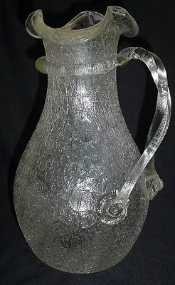 Buy RARE Sandwich Glass Co Victorian Overshot Crackle Glass Pitcher C1870-1888 Large • 355.87£