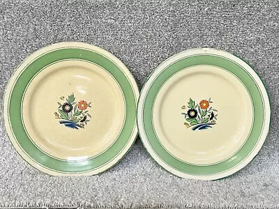 Buy Antique / Vintage Pair Of Minton Ceramic Pottery Plates Floral Green Rim • 29.99£