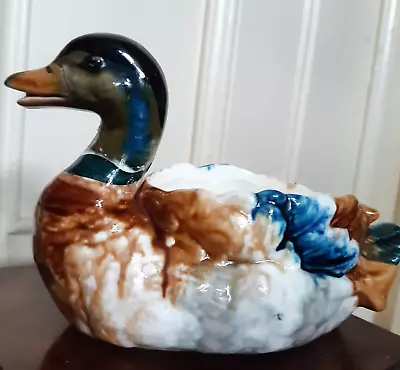 Buy Vintage Ceramic Duck Hand Painted Plant Pot Planter Majolica Style 8in X 4in • 14.99£