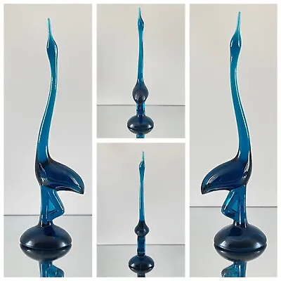 Buy 11.5” Viking Glass Long Neck Egret Bird Blue Figurine Blunique MINT • 108.10£