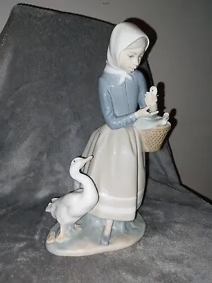 Buy Genuine Lladro Figurine Lady With Goose And Goslings In Basket • 20£