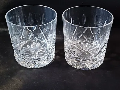Buy A PAIR OF ROYAL BRIERLEY CRYSTAL CUT GLASS SMALL WHISKEY TUMBLERS 8cm • 22£