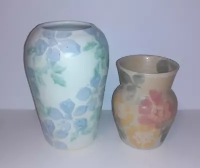 Buy Vase Spongeware Studio Pottery Floral Pink Yellow Green Carol Wynne Morris Conwy • 20£