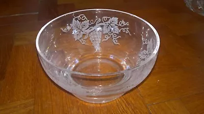 Buy Vintage Glass Dessert Bowl With Etched Grape Vine Design 11cm • 4£