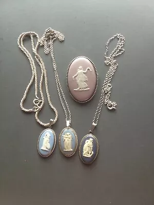 Buy 4 X Wedgwood Sterling Silver /1 Pink Brooch/3 Blue Pendants And Chains • 0.99£