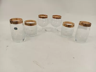 Buy Selection Of Bohemia Czech Hand Cut Glasses  Gold Tone Trim Kitchenware Preowned • 9.99£
