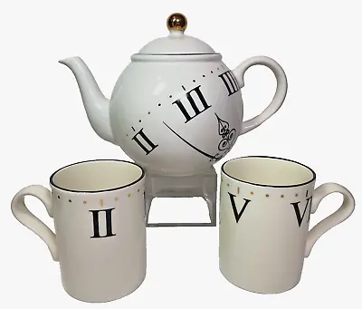 Buy ARTHUR WOOD Teapot 2 Mugs Set Roman Numeral Clock Design England Vintage • 34.14£
