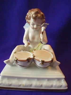 Buy German Dresden Porcelain  Cherub Playing On Drums  By Kister Scheibe Alsbach • 70£