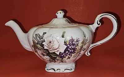 Buy Vintage Arthur Wood/Sons Teapot With Roses/Purple Violets Staffordshire England • 24.96£