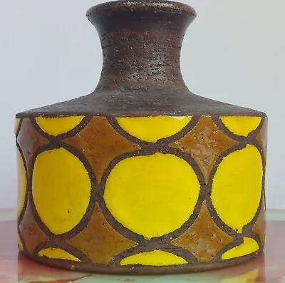 Buy Vintage 1960s Bitossi Vase Yellow Circles By Aldo Londi. Mid Century • 175£