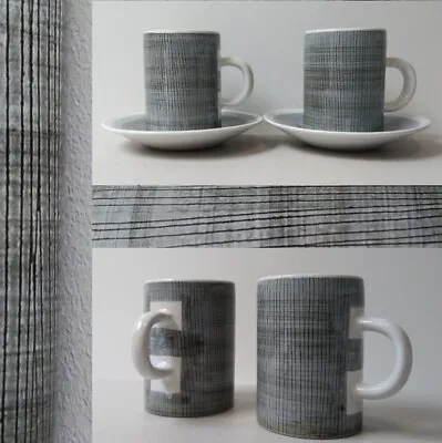 Buy Pair Rye Cinque Ports Pottery Coffee Cup Saucer Mid-Century Grey Modernist Grid • 28£