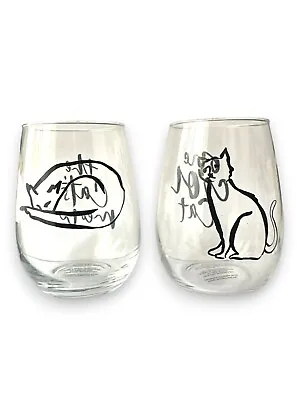 Buy Set Of 2 Cat Tumbler / Stemless Wine Glass Minimalist Design  (New & Boxed) • 17.29£