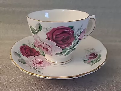 Buy Vintage Royal Vale Pink And Red Cabbage Roses Gold Rimmed Tea Cup And Saucer  • 13.94£
