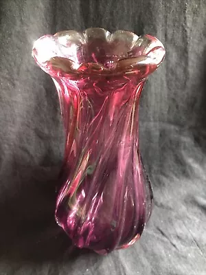 Buy Vintage Cranberry Pink Glass Vase With Applied Feet 17cm (N) • 25£