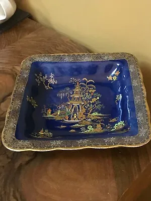 Buy Art Deco 1930's Carlton Ware Blue Lustre & Gilded Chinese Pagoda Square Bowl • 25£
