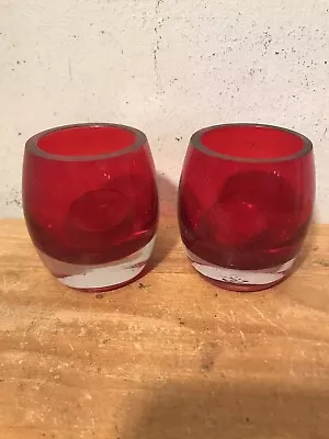 Buy Pair Red Glass Tealight Holders • 10£