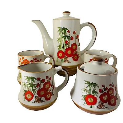 Buy Coffee Pot Set For 2 Mugs Sugar Bowl Milk Jug 1970s Japanese Floral Vintage  • 44.99£