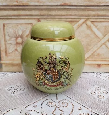 Buy Carlton Ware Ginger Jar Queen Elizabeth II Silver Jubilee 1977 Green Gold • 30£