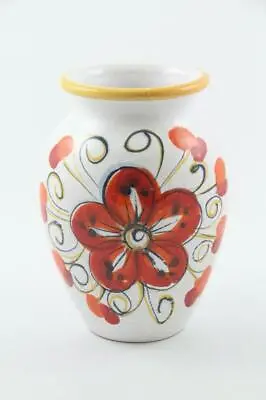 Buy Vintage Pottery Vase Made In Italy Hand Painted Mid Century Mod Orange Flower • 33.66£