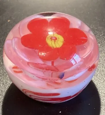 Buy Vintage Art Glass Small Pink Red Flower Bloom Single Paperweight • 10£